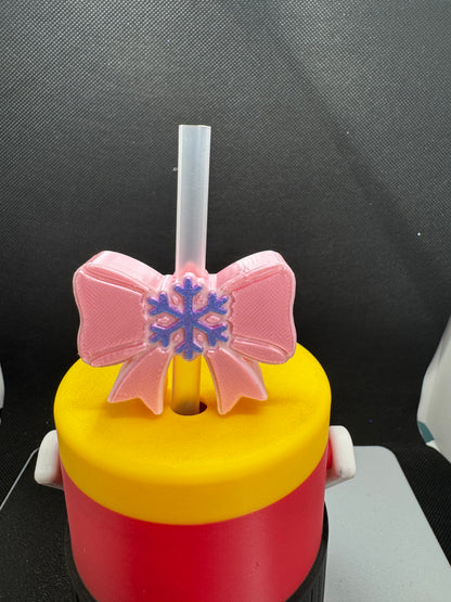 Snow flake Bow Straw Topper
